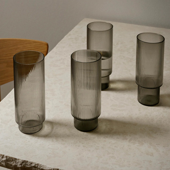 Ripple Long Drink Glass Set in Smoked Grey - Batten Home