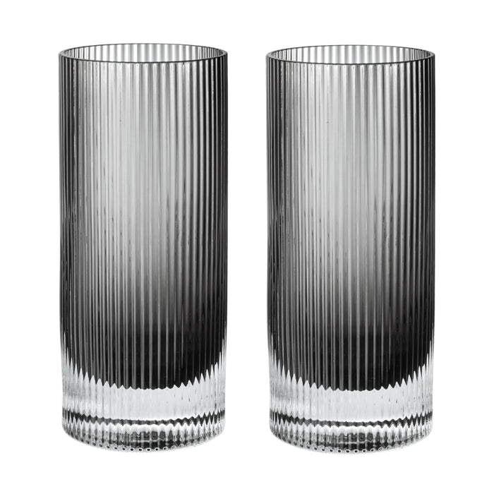 Ferm Living Ripple Highball Glasses - Set of 2 - Smoked Grey - Batten Home