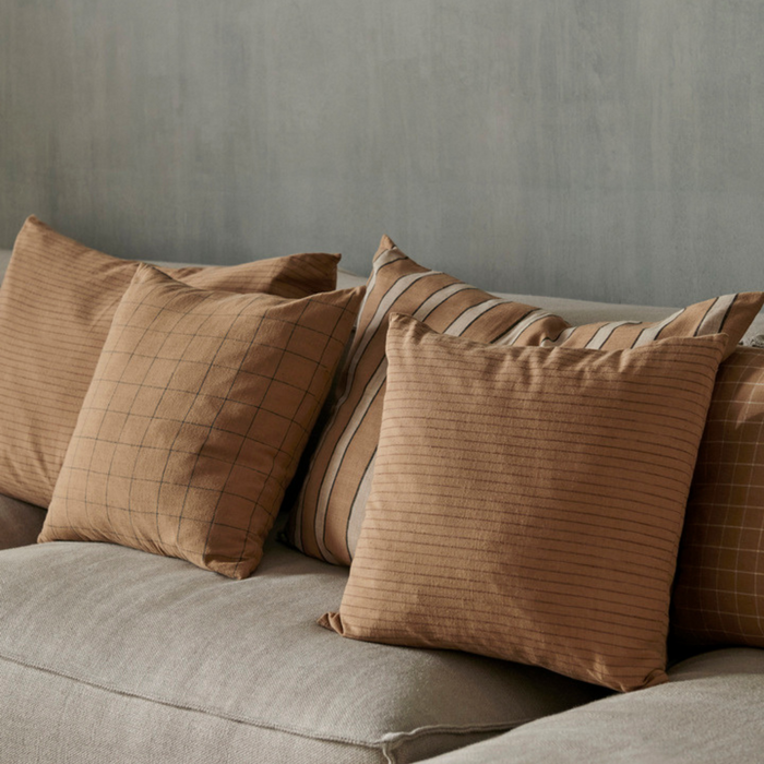 Large Brown Cotton Cushion - Lines