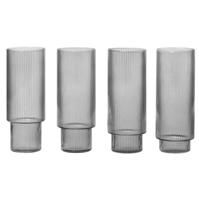 Ferm LivingRipple Long Drink Glass Set in Smoked Grey - Batten Home